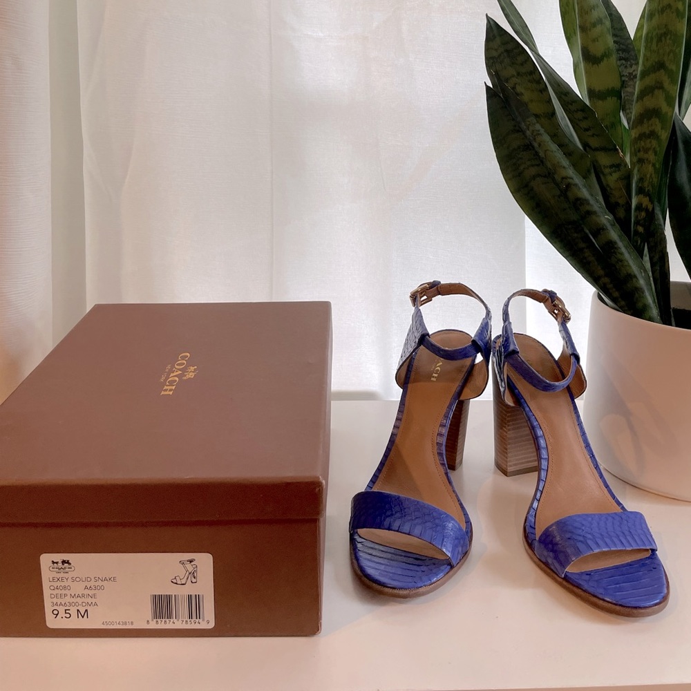 Coach Lexey Solid Snake skin embossed chunky heel sandals size 9.5